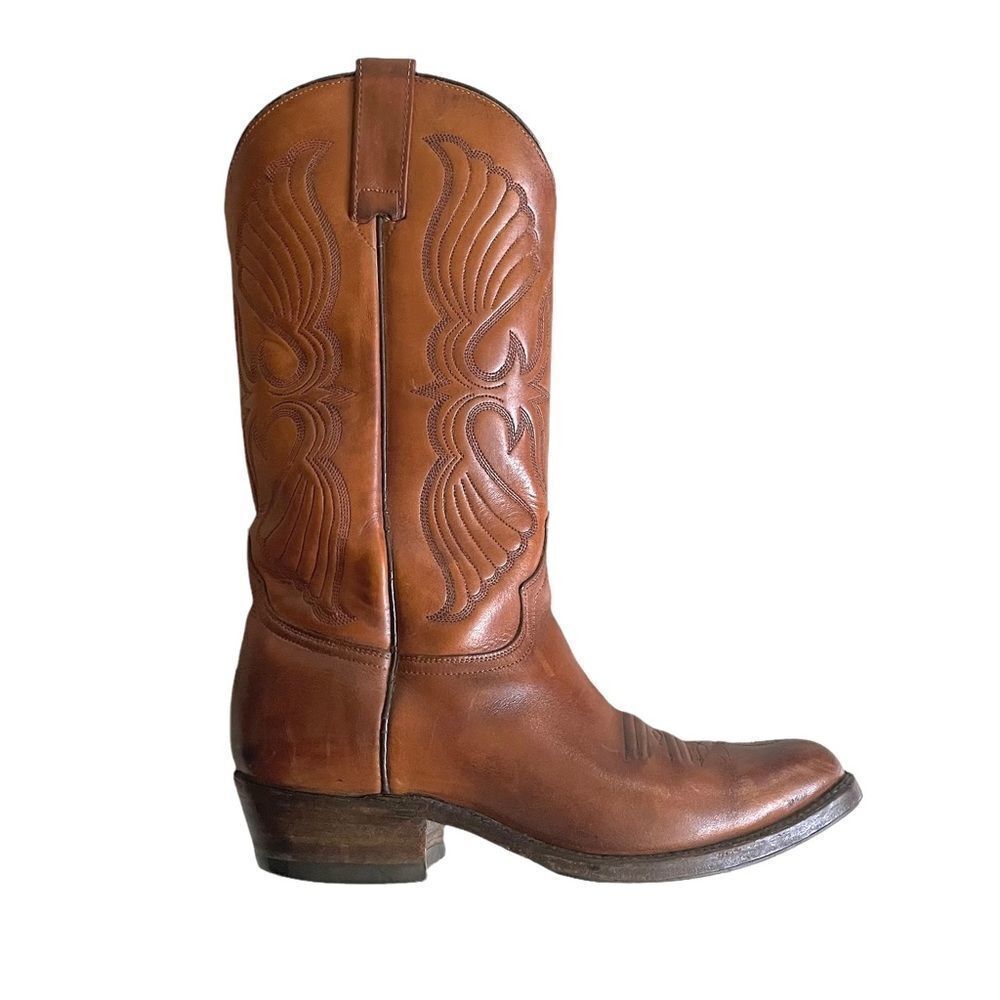 TOM HOUSTON Vintage Brown Leather Western Cowboy Boots 7 - Picture 10 of 13